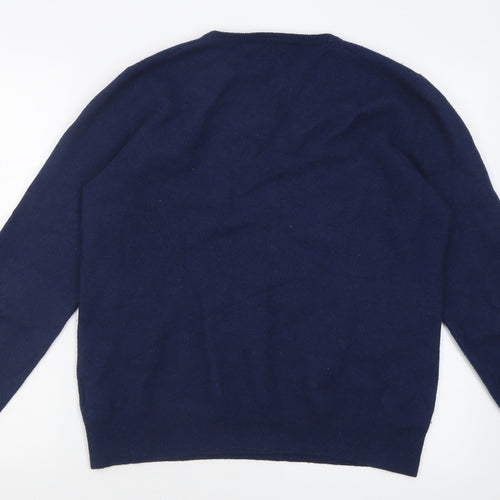 Jaegar Mens Blue V-Neck  Wool Pullover Jumper Size L