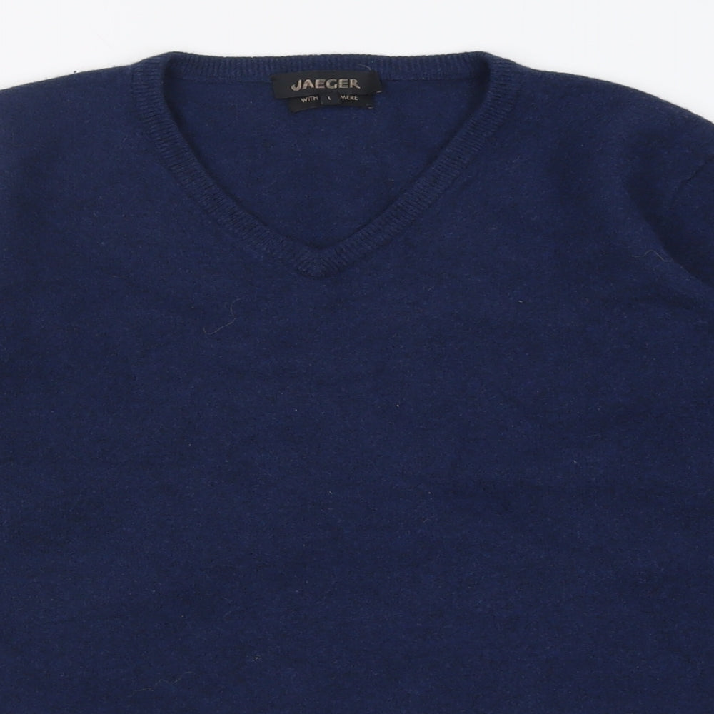 Jaegar Mens Blue V-Neck  Wool Pullover Jumper Size L