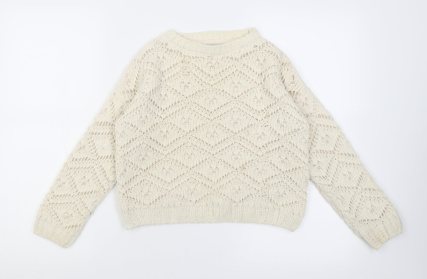 Primark Girls Ivory Crew Neck  Polyester Pullover Jumper Size 8-9 Years  Pullover