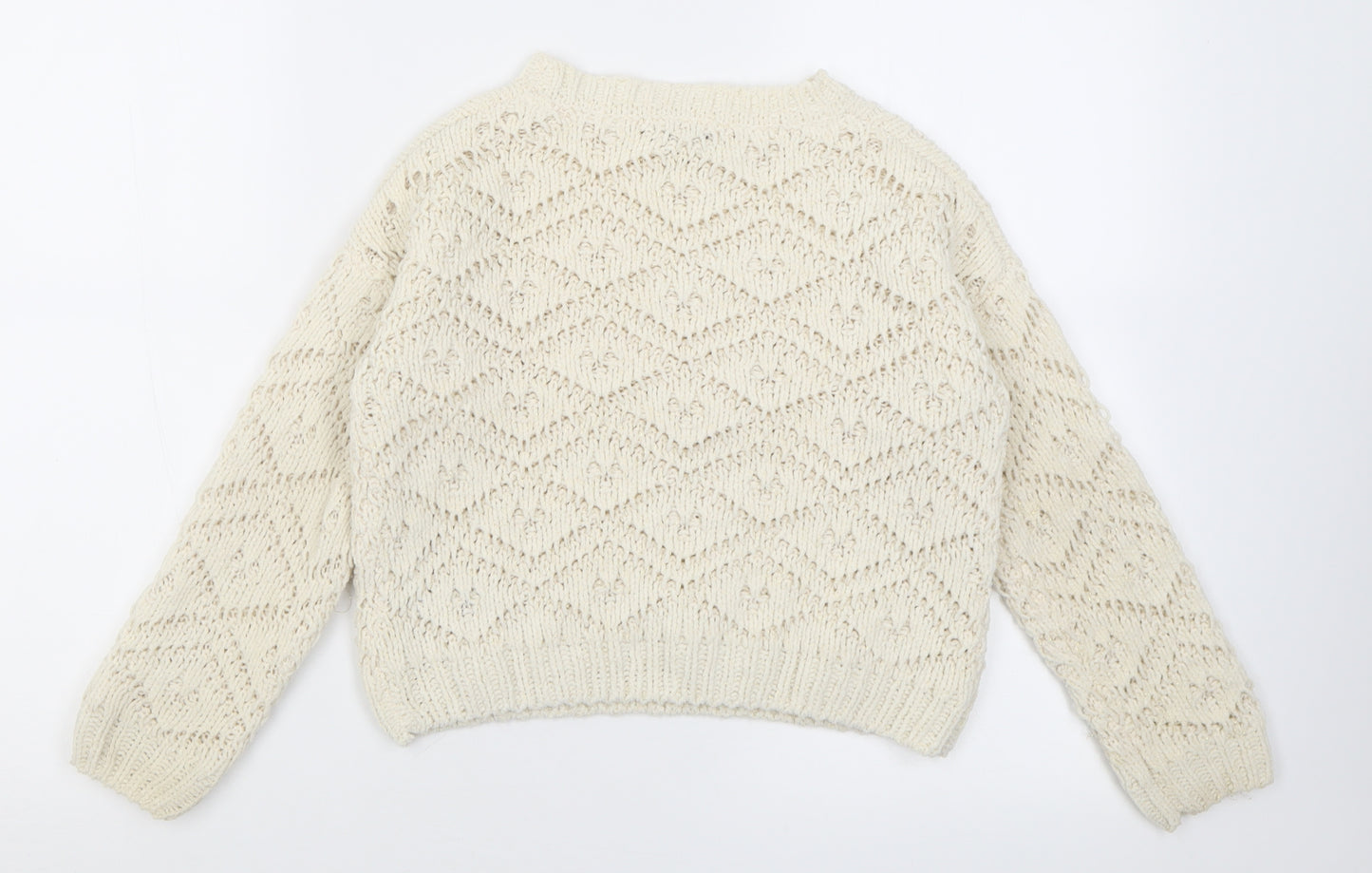 Primark Girls Ivory Crew Neck  Polyester Pullover Jumper Size 8-9 Years  Pullover