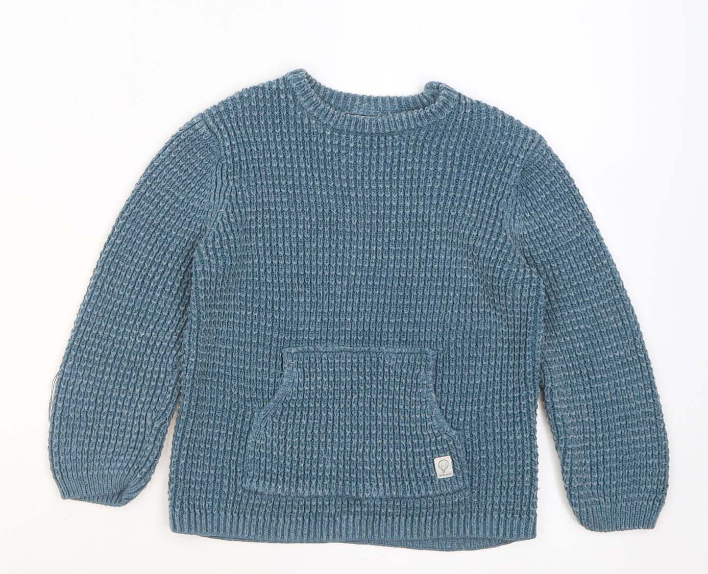 Zara Boys Blue Crew Neck  Polyester Pullover Jumper Size 3-4 Years  Button