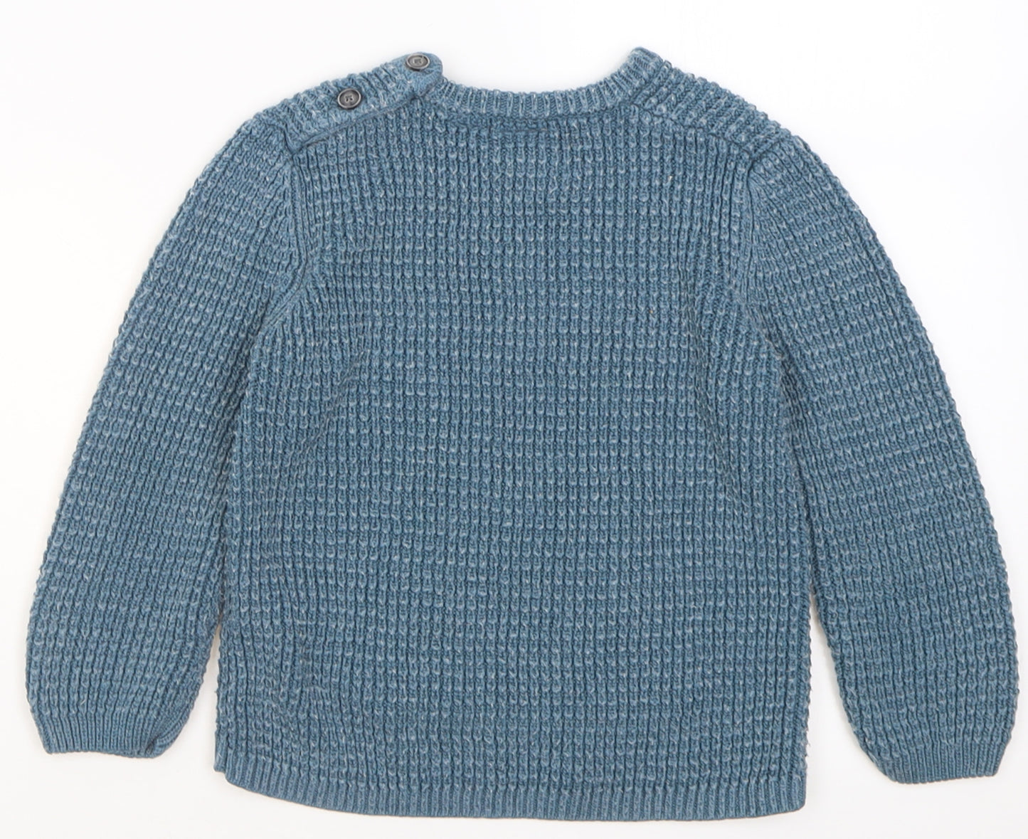 Zara Boys Blue Crew Neck  Polyester Pullover Jumper Size 3-4 Years  Button