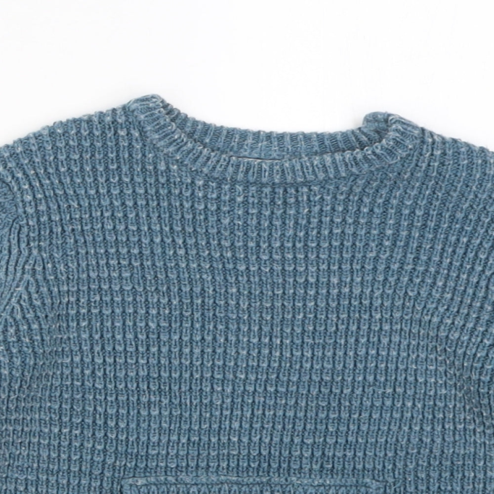 Zara Boys Blue Crew Neck  Polyester Pullover Jumper Size 3-4 Years  Button