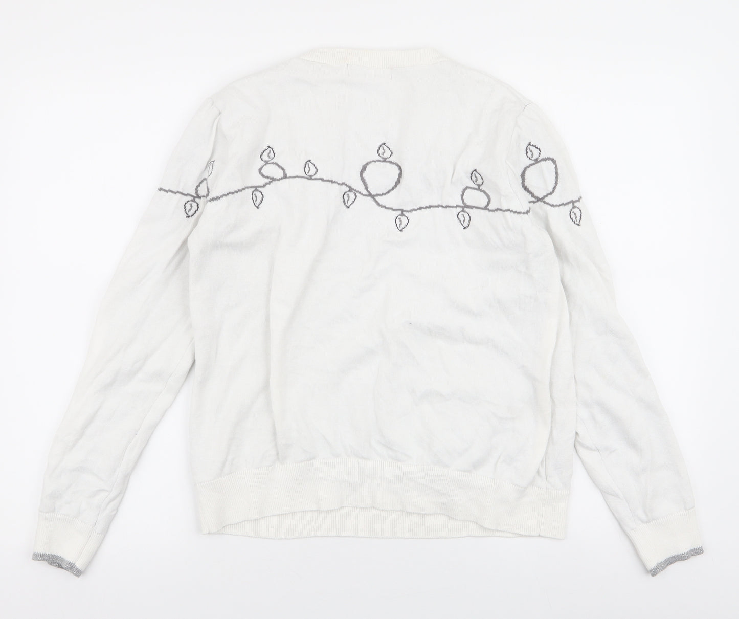 Marks and Spencer Womens White Round Neck  Cotton Pullover Jumper Size M   - Reindeer