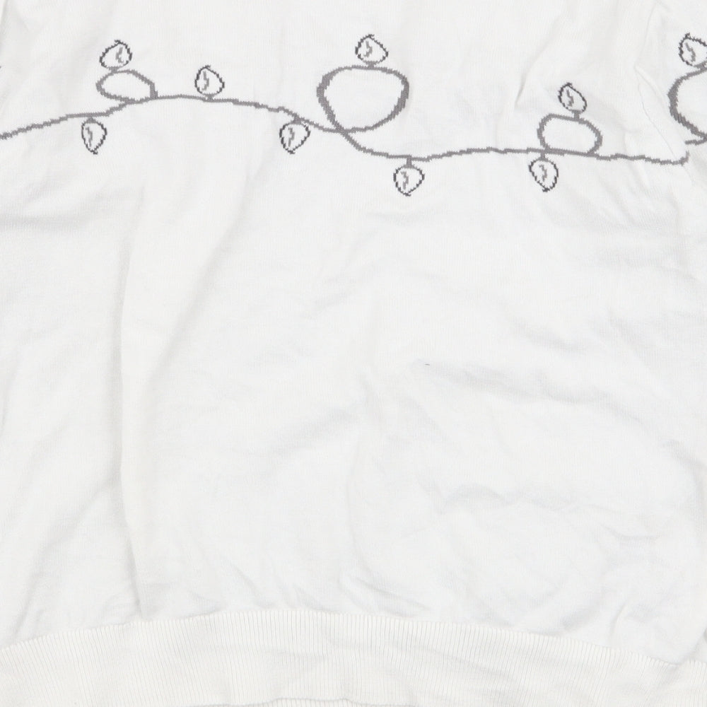 Marks and Spencer Womens White Round Neck  Cotton Pullover Jumper Size M   - Reindeer