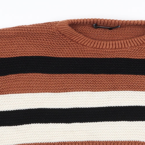 Stradivarius Womens Multicoloured Round Neck Striped Cotton Pullover Jumper Size S   - Cropped