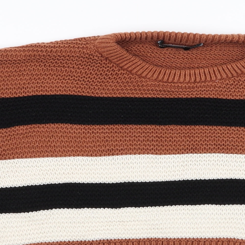 Stradivarius Womens Multicoloured Round Neck Striped Cotton Pullover Jumper Size S   - Cropped