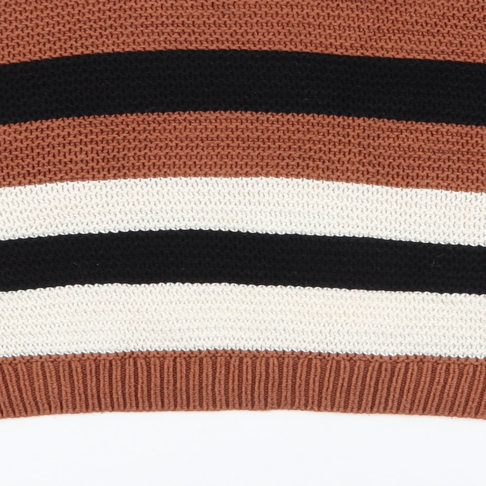 Stradivarius Womens Multicoloured Round Neck Striped Cotton Pullover Jumper Size S   - Cropped