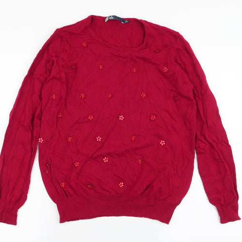 Isle Womens Red Round Neck  Nylon Pullover Jumper Size M