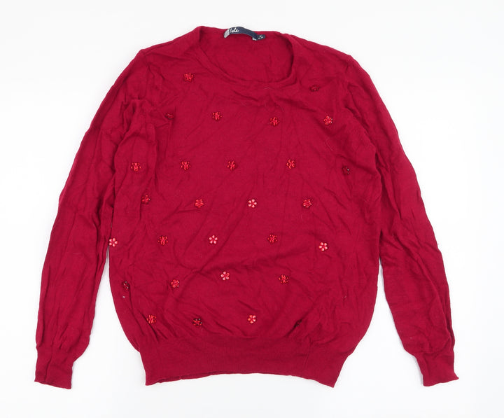 Isle Womens Red Round Neck Nylon Pullover Jumper Size M