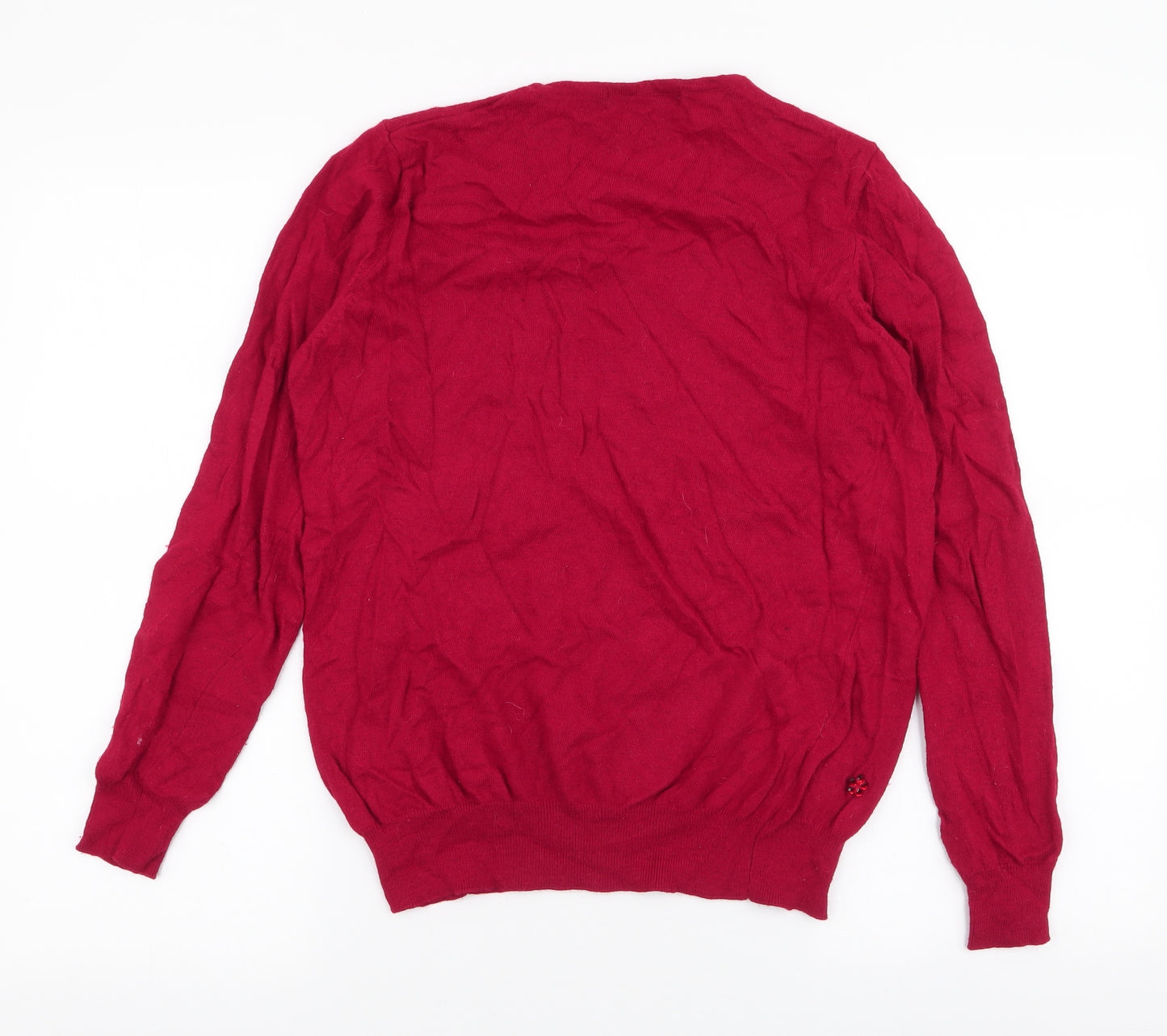 Isle Womens Red Round Neck  Nylon Pullover Jumper Size M
