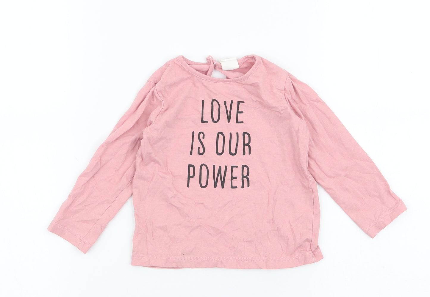 H&M Girls Pink  100% Cotton Jersey T-Shirt Size 6-9 Months Round Neck Button - Love is our power