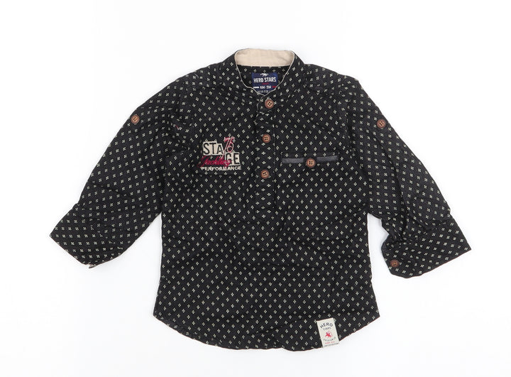Hero Stars Boys Black Geometric Cotton Basic Button-Up Size 6-9 Months High Neck Button
