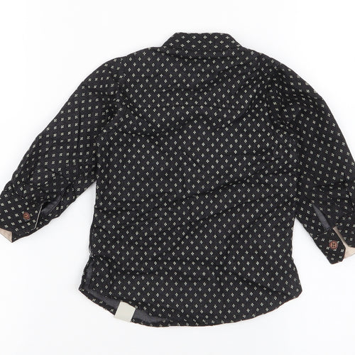 Hero Stars  Boys Black Geometric Cotton Basic Button-Up Size 6-9 Months High Neck Button