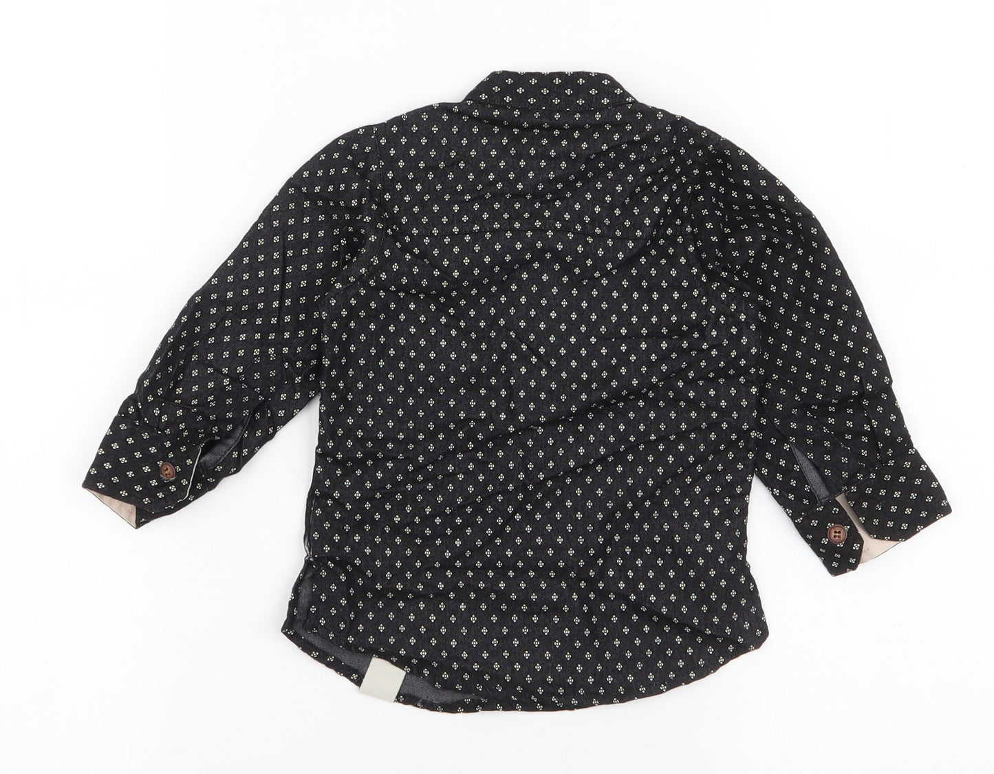 Hero Stars  Boys Black Geometric Cotton Basic Button-Up Size 6-9 Months High Neck Button