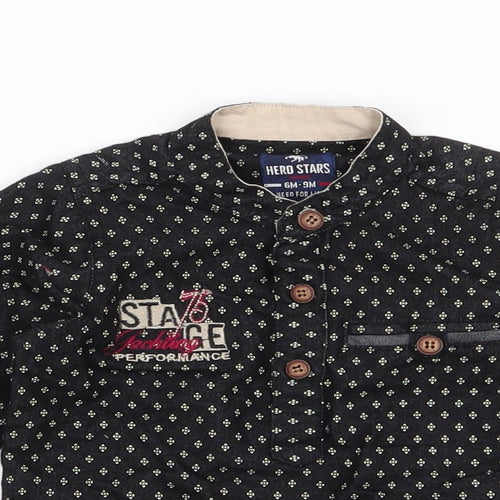 Hero Stars  Boys Black Geometric Cotton Basic Button-Up Size 6-9 Months High Neck Button