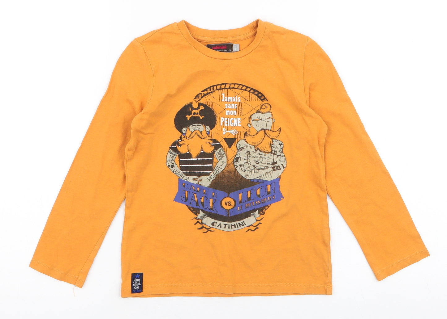 Catimini Boys Yellow  100% Cotton Jersey T-Shirt Size 5 Years Round Neck Pullover