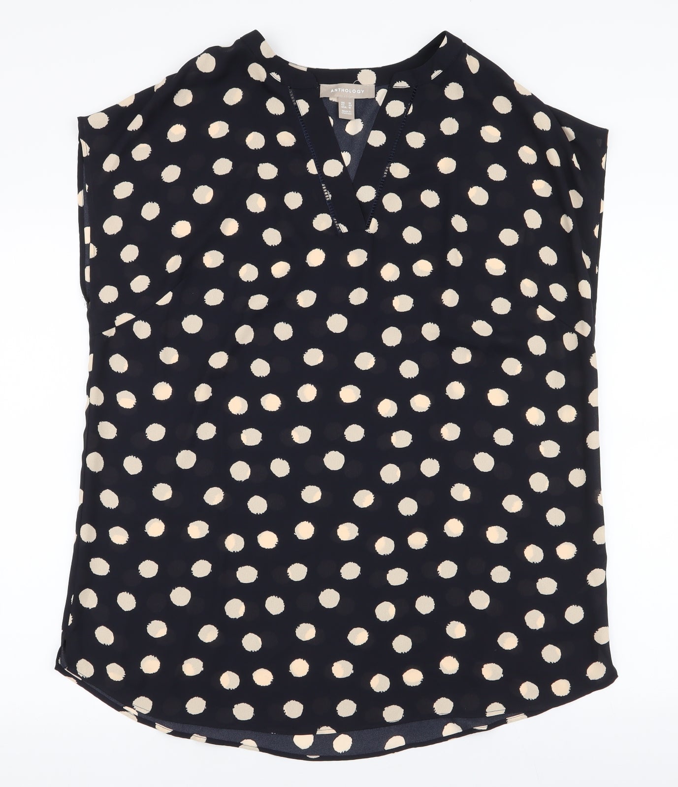 Anthology Womens Black Polka Dot Polyester Basic Blouse Size 16 V-Neck