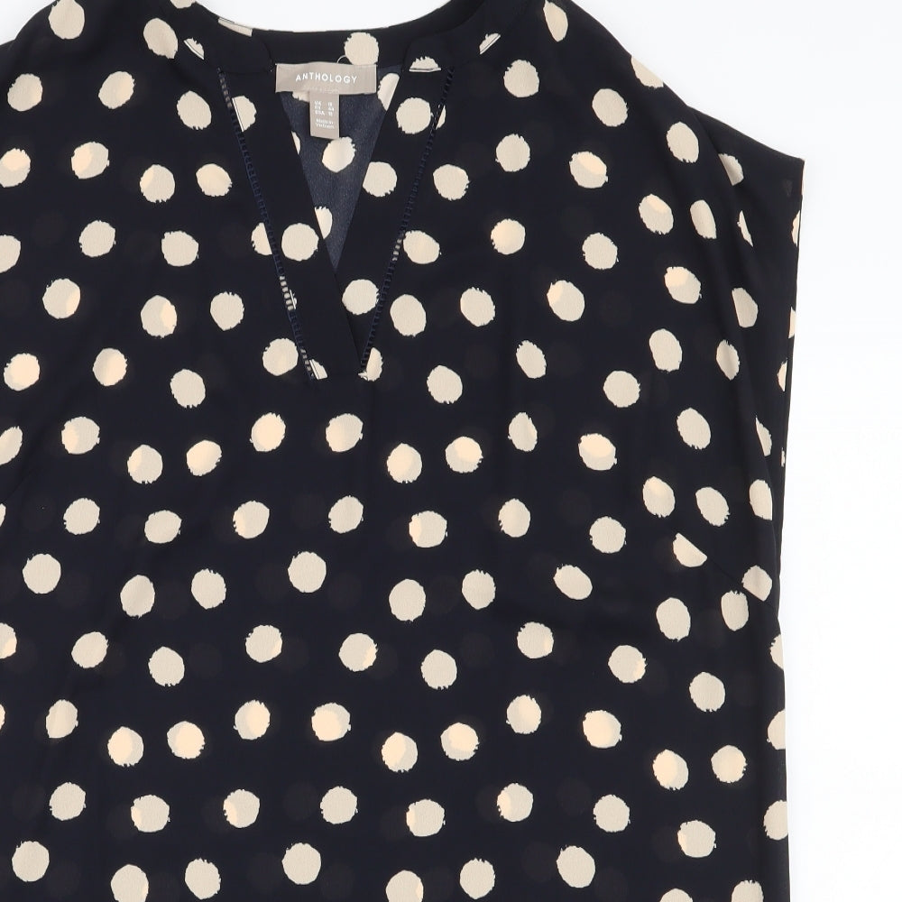 Anthology Womens Black Polka Dot Polyester Basic Blouse Size 16 V-Neck