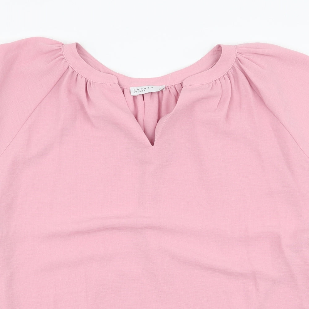 Papaya Womens Pink  Polyester Basic Blouse Size 16 V-Neck