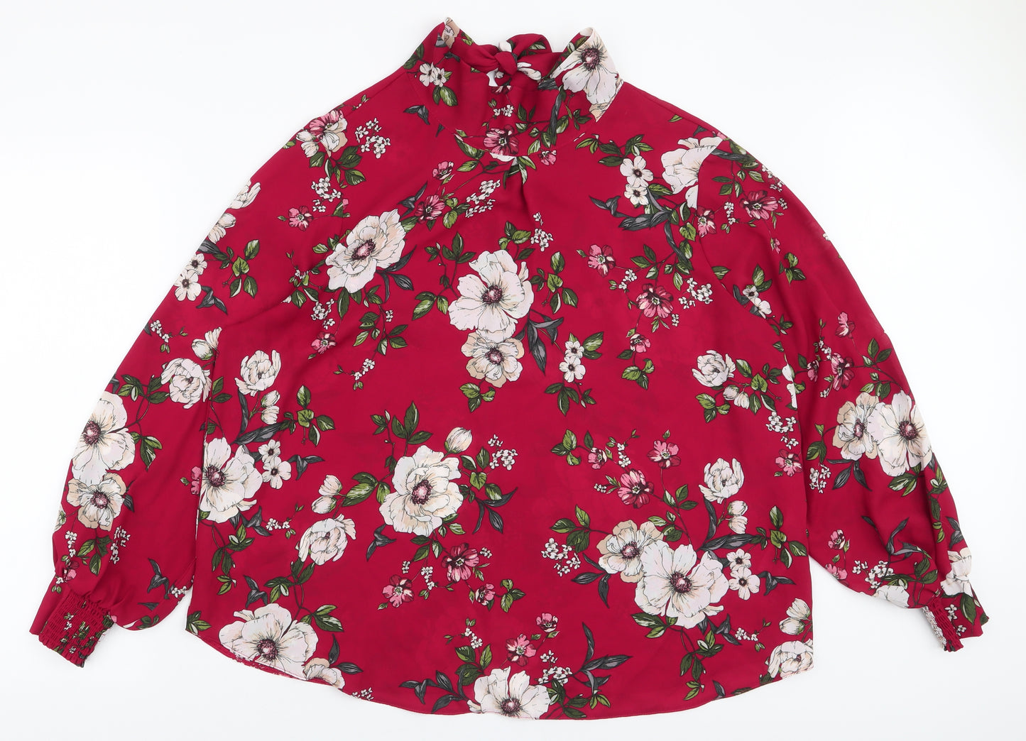 Dorothy Perkins Womens Red Floral Polyester Basic Blouse Size 22 High Neck