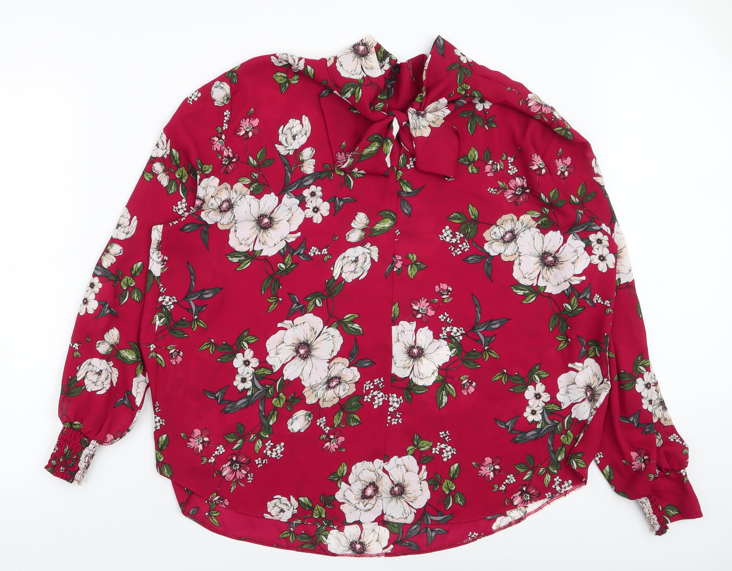Dorothy Perkins Womens Red Floral Polyester Basic Blouse Size 22 High Neck