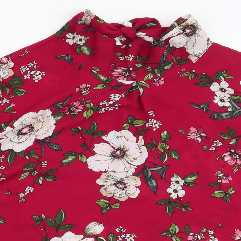Dorothy Perkins Womens Red Floral Polyester Basic Blouse Size 22 High Neck