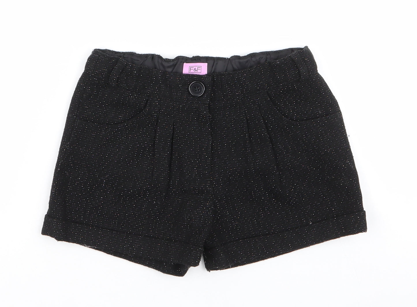 F&F Girls Black  Polyester Paperbag Shorts Size 6-7 Years  Regular Zip