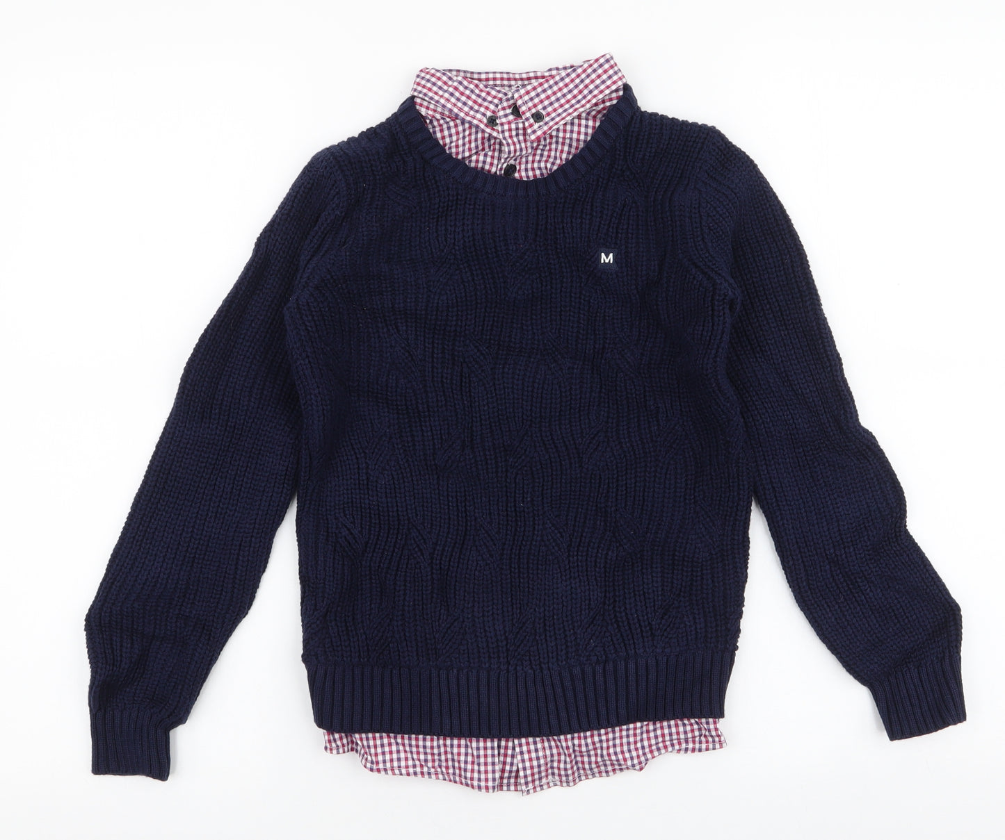 Maine Boys Blue Collared Plaid 100% Cotton Pullover Jumper Size 9-10 Years  Pullover