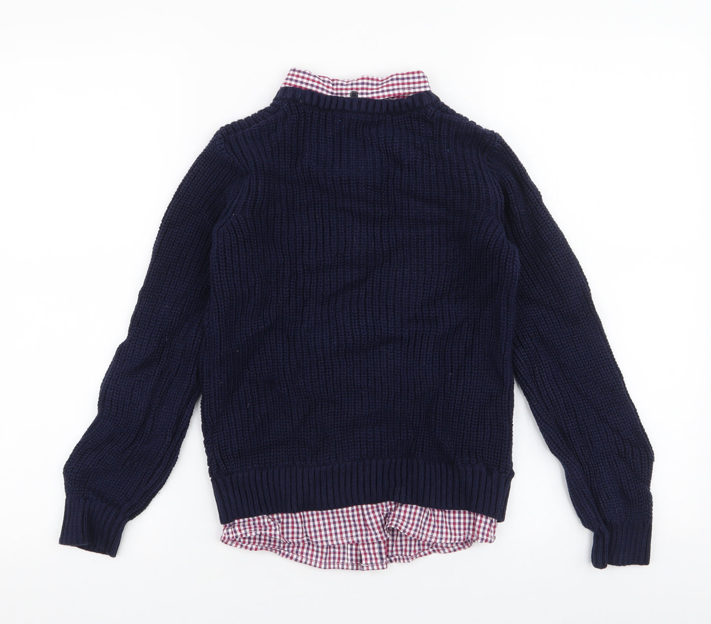 Maine Boys Blue Collared Plaid 100% Cotton Pullover Jumper Size 9-10 Years  Pullover