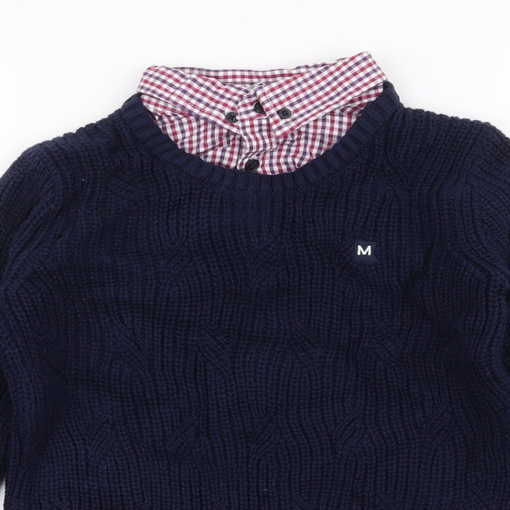 Maine Boys Blue Collared Plaid 100% Cotton Pullover Jumper Size 9-10 Years  Pullover