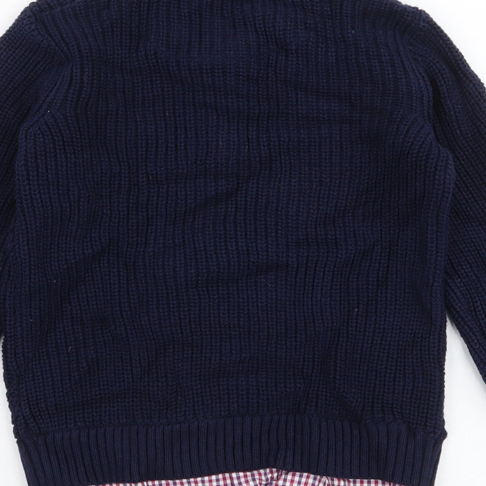 Maine Boys Blue Collared Plaid 100% Cotton Pullover Jumper Size 9-10 Years  Pullover
