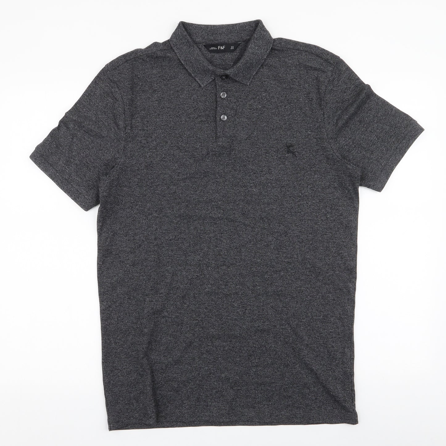 F&F Mens Grey  Cotton  Polo Size S Collared Button