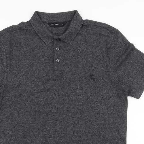 F&F Mens Grey  Cotton  Polo Size S Collared Button