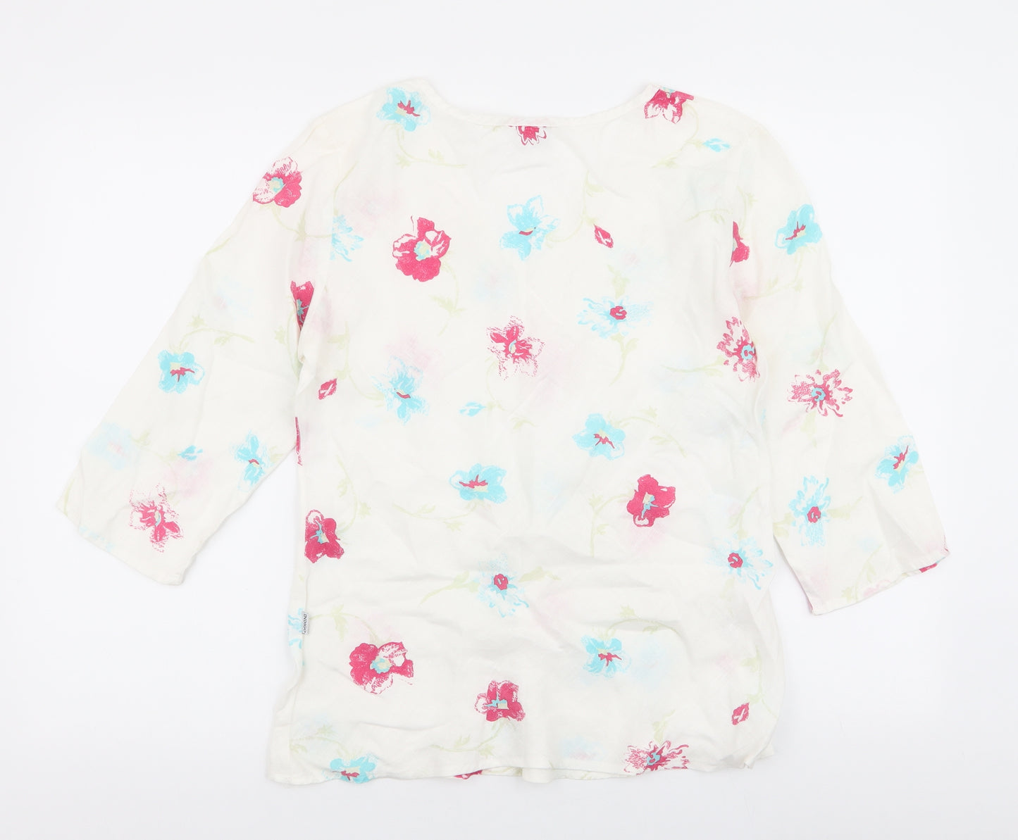 Indigo Womens White Floral Cotton Basic Blouse Size M V-Neck