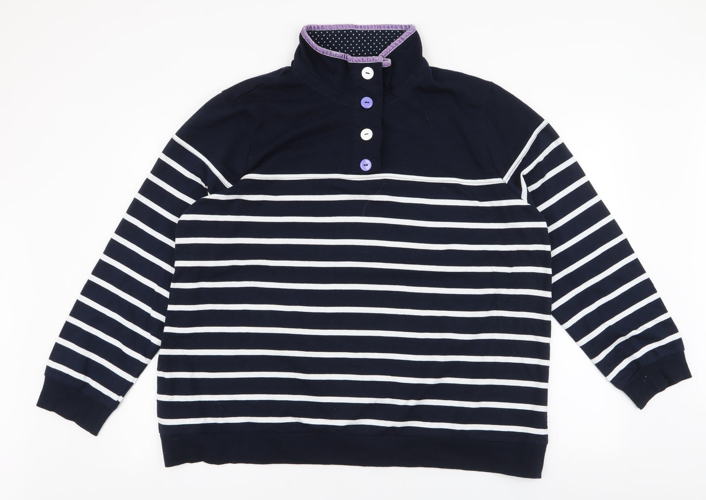 Preworn Womens Blue Striped Cotton Pullover Sweatshirt Size 22  Button