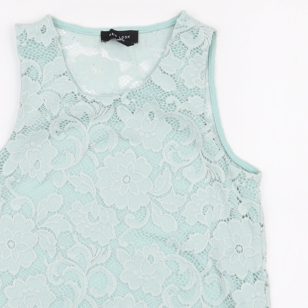 New Look Womens Blue  Nylon Basic Blouse Size 8 Round Neck