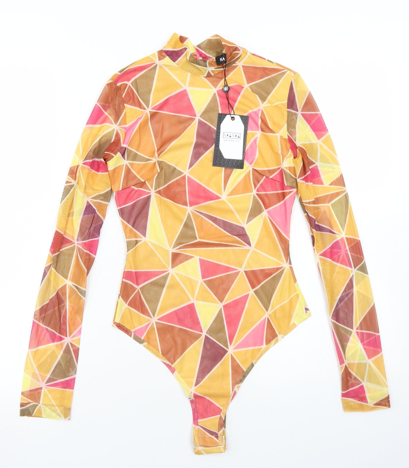 NAANAA Womens Multicoloured Geometric Polyester Bodysuit One-Piece Size 6  Snap
