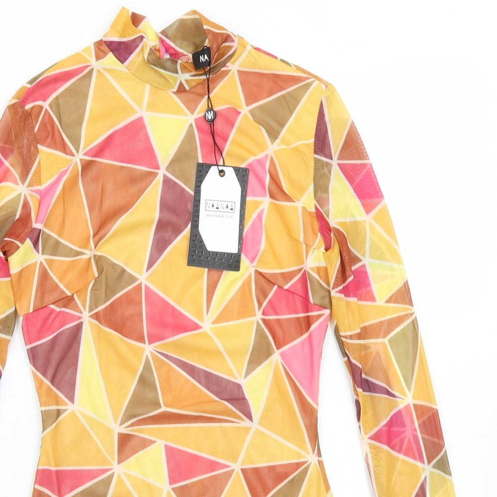 NAANAA Womens Multicoloured Geometric Polyester Bodysuit One-Piece Size 6  Snap
