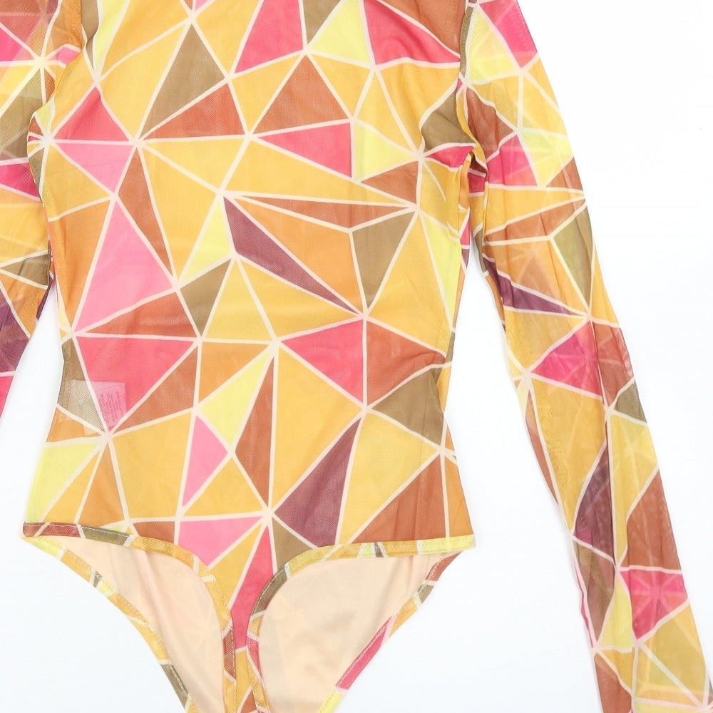 NAANAA Womens Multicoloured Geometric Polyester Bodysuit One-Piece Size 6  Snap