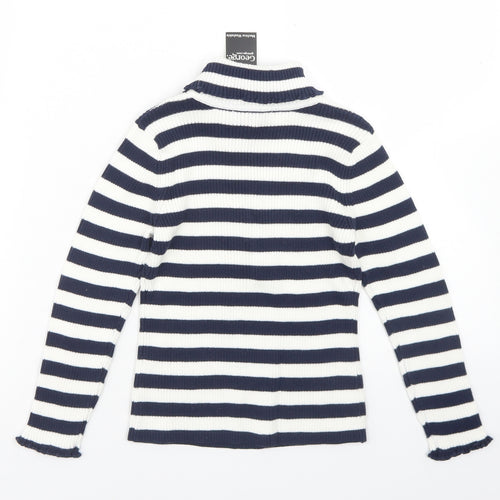 George Girls Blue Roll Neck Striped Cotton Pullover Jumper Size 5-6 Years