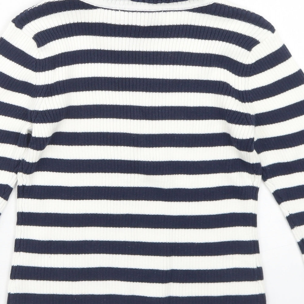 George Girls Blue Roll Neck Striped Cotton Pullover Jumper Size 5-6 Years