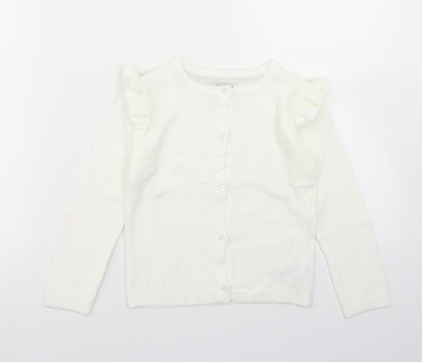 Primark Girls White Round Neck  Acrylic Cardigan Jumper Size 5-6 Years  Button
