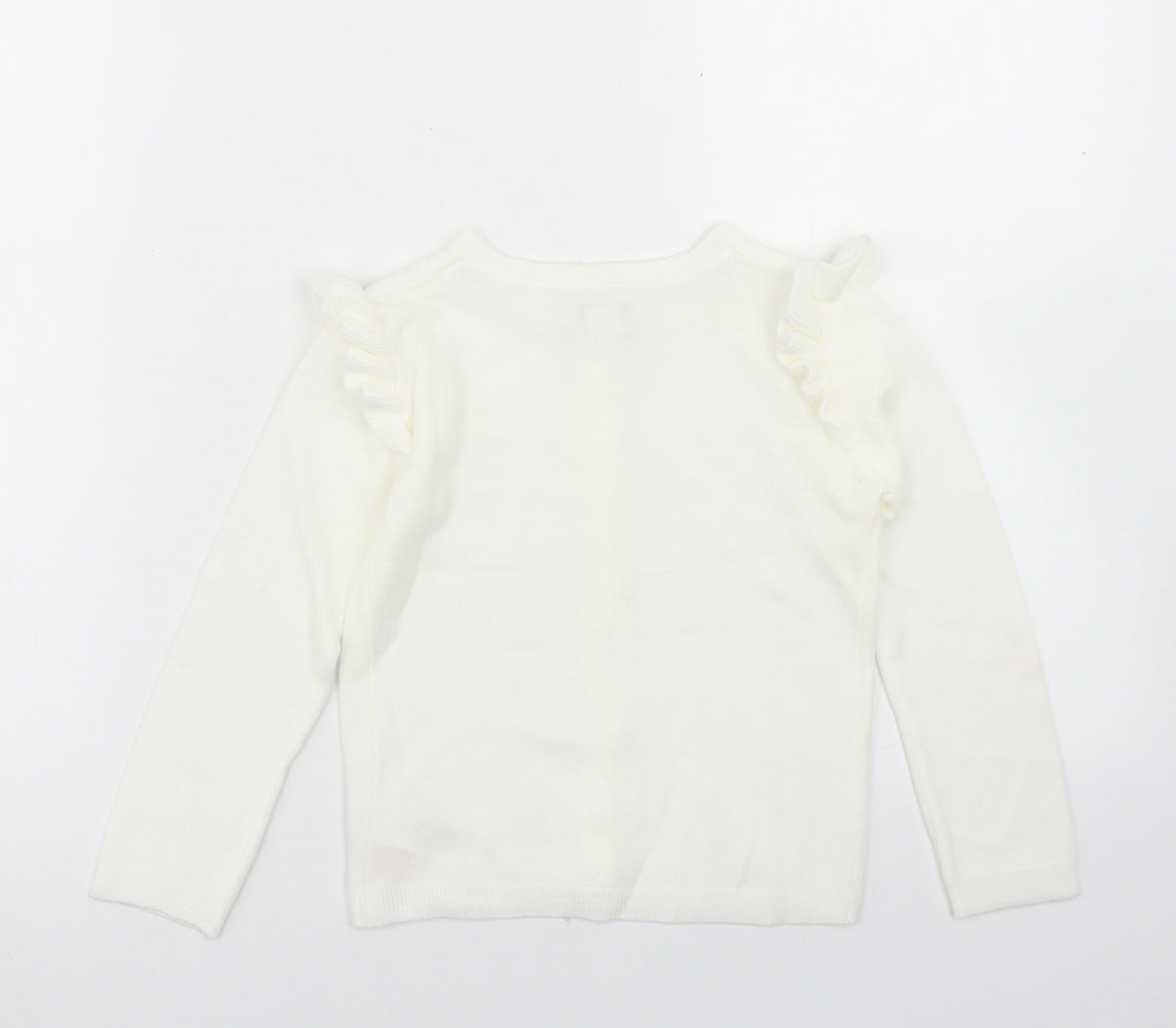 Primark Girls White Round Neck  Acrylic Cardigan Jumper Size 5-6 Years  Button