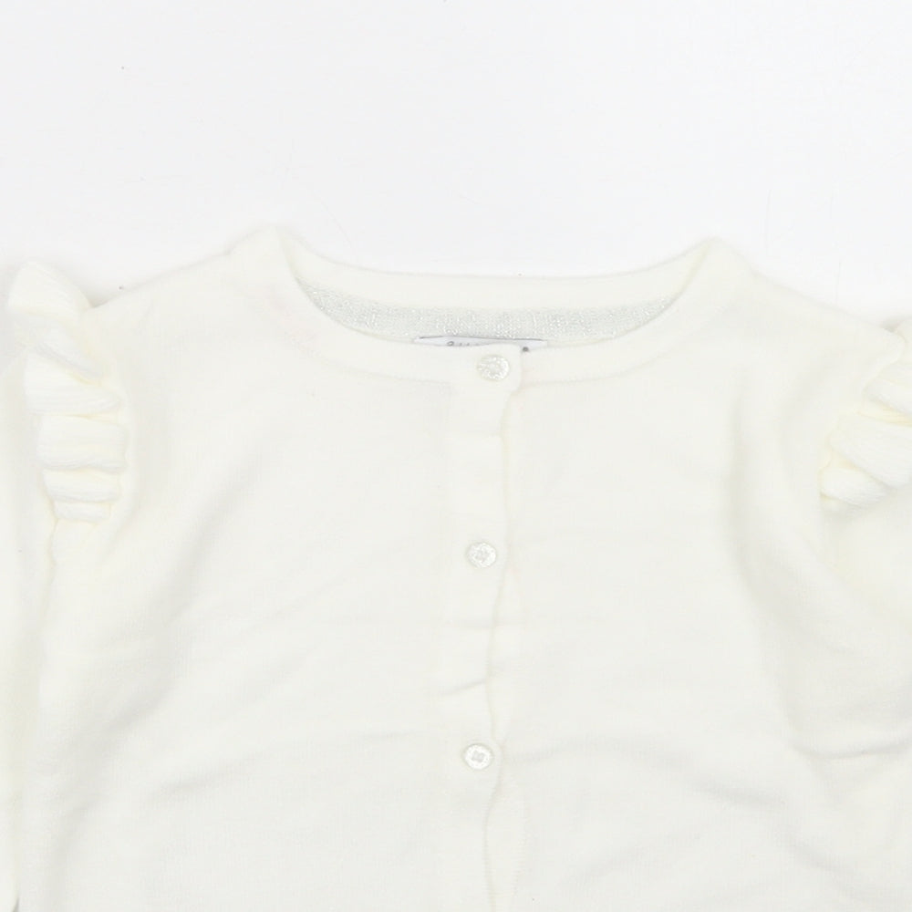 Primark Girls White Round Neck  Acrylic Cardigan Jumper Size 5-6 Years  Button