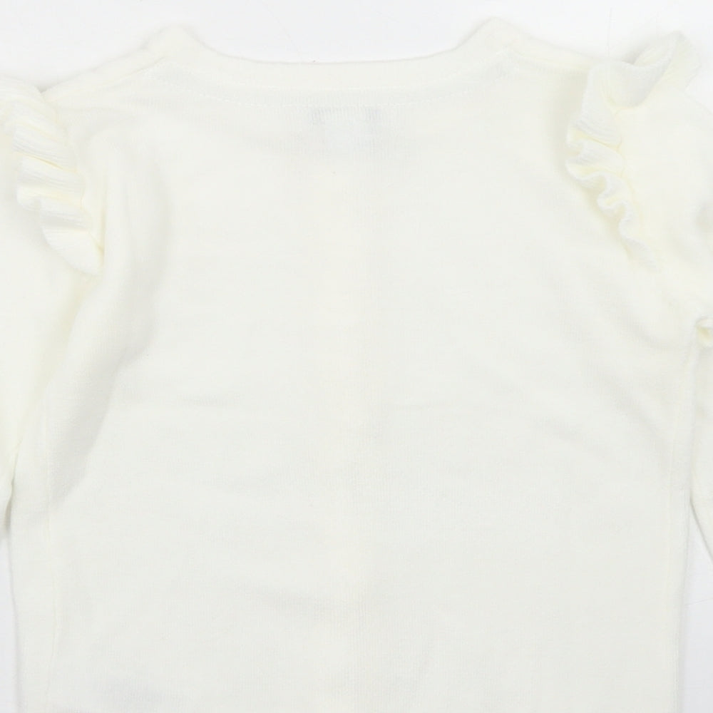 Primark Girls White Round Neck  Acrylic Cardigan Jumper Size 5-6 Years  Button