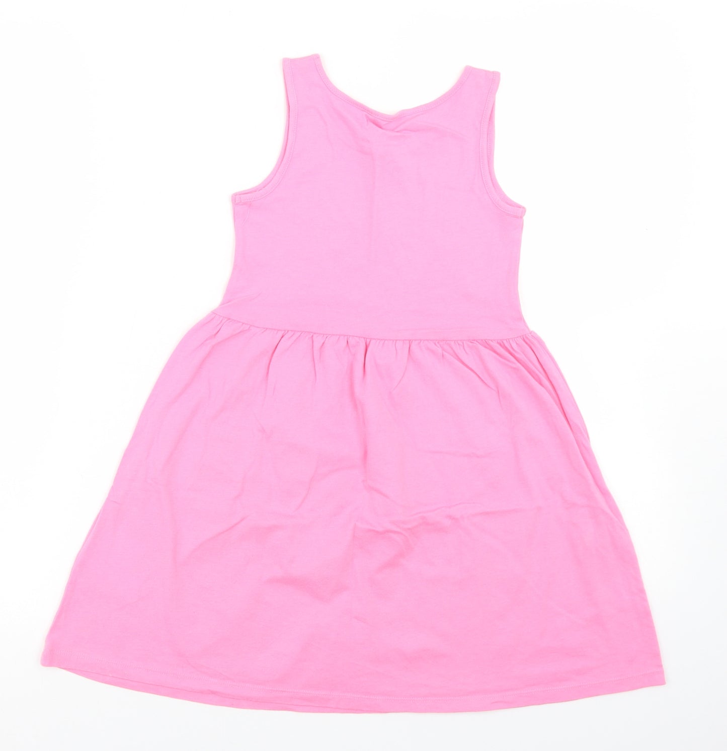 H&M Girls Pink  Cotton Skater Dress  Size 7-8 Years  Round Neck  - Rabbit