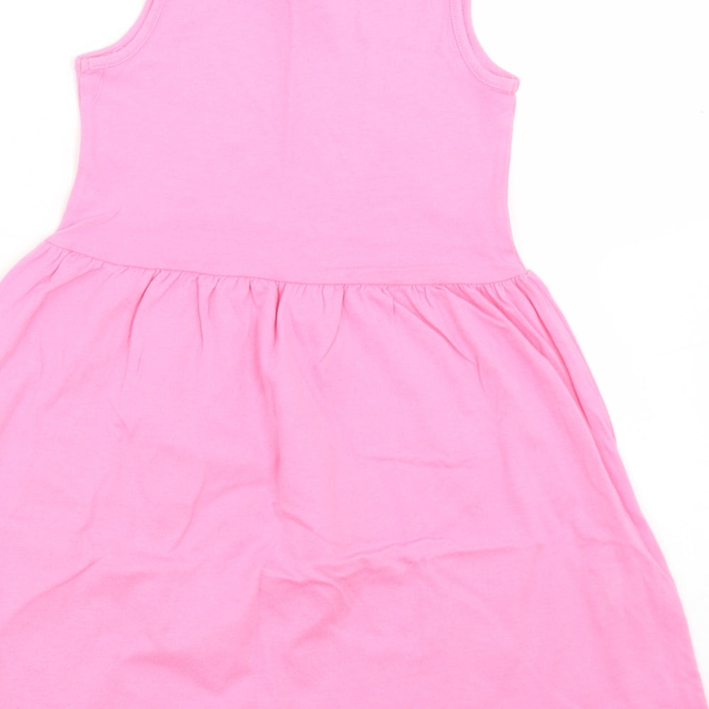 H&M Girls Pink  Cotton Skater Dress  Size 7-8 Years  Round Neck  - Rabbit