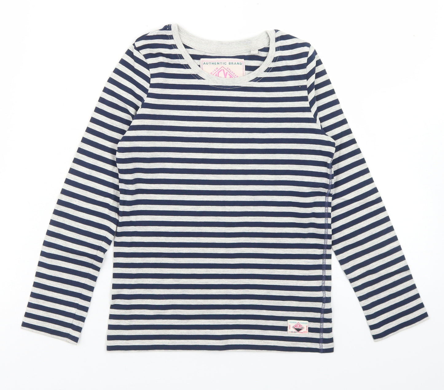 NEXT Girls Blue Striped Cotton Basic T-Shirt Size 6 Years Crew Neck