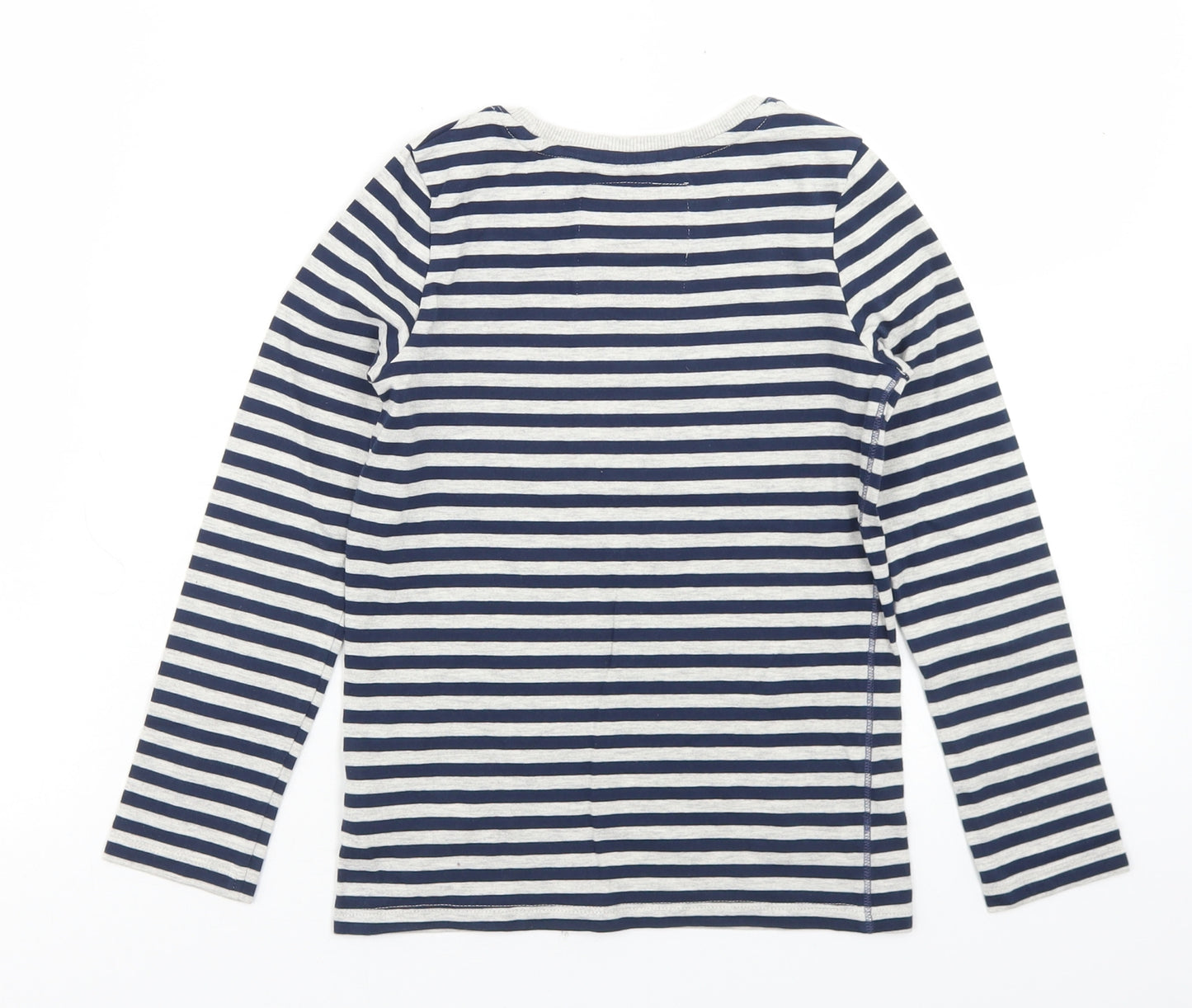 NEXT Girls Blue Striped Cotton Basic T-Shirt Size 6 Years Crew Neck
